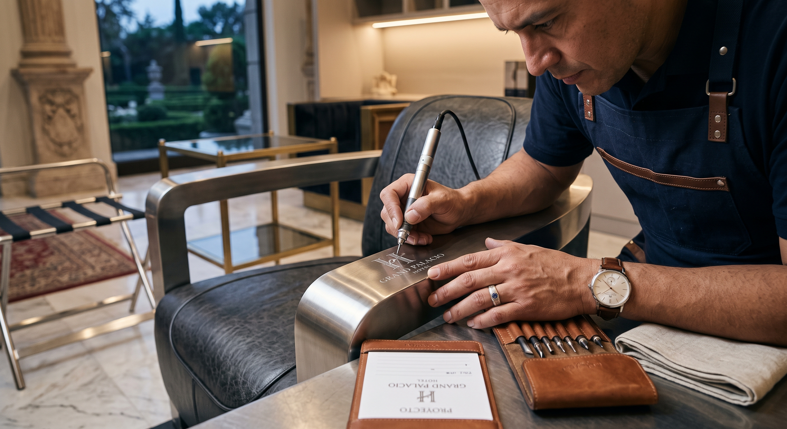 Grabado de Logo en Acero: Personaliza tu Mobiliario Hotelero